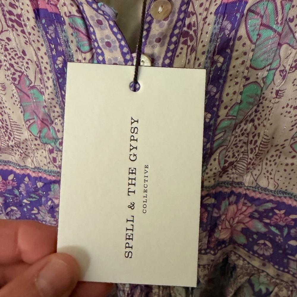 Spell Floral Lavender Peasant Tunic with Teal Accents - Picture 3 of 8